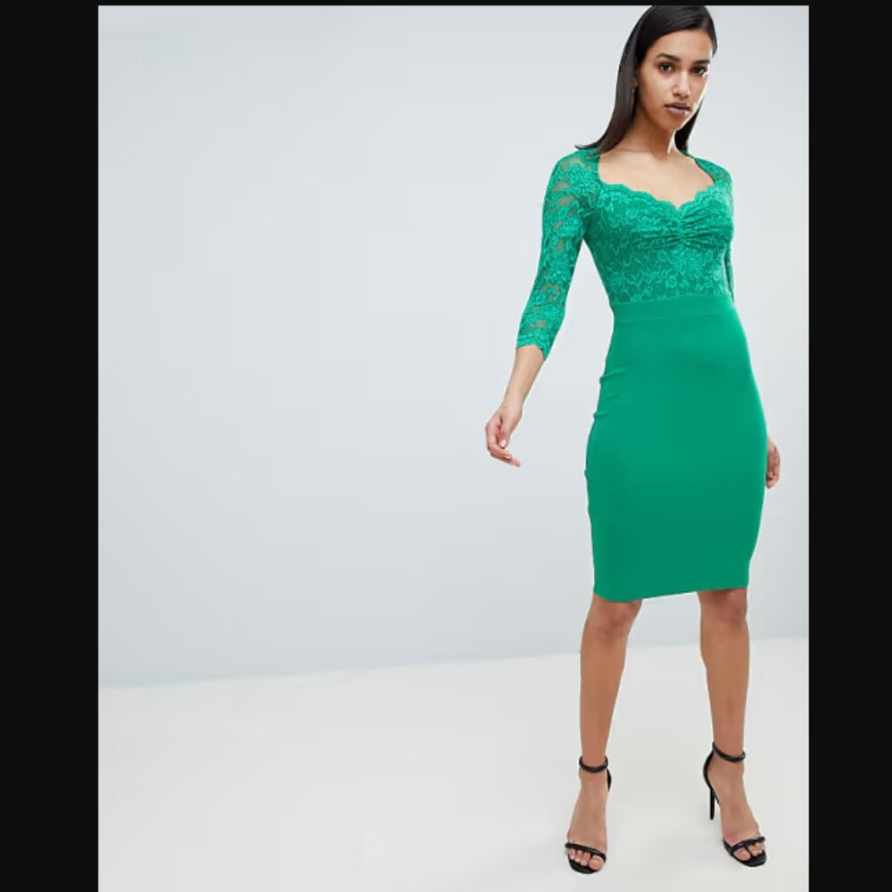 NWT - City Goddess - Green Lace Midi Dress - Size 6